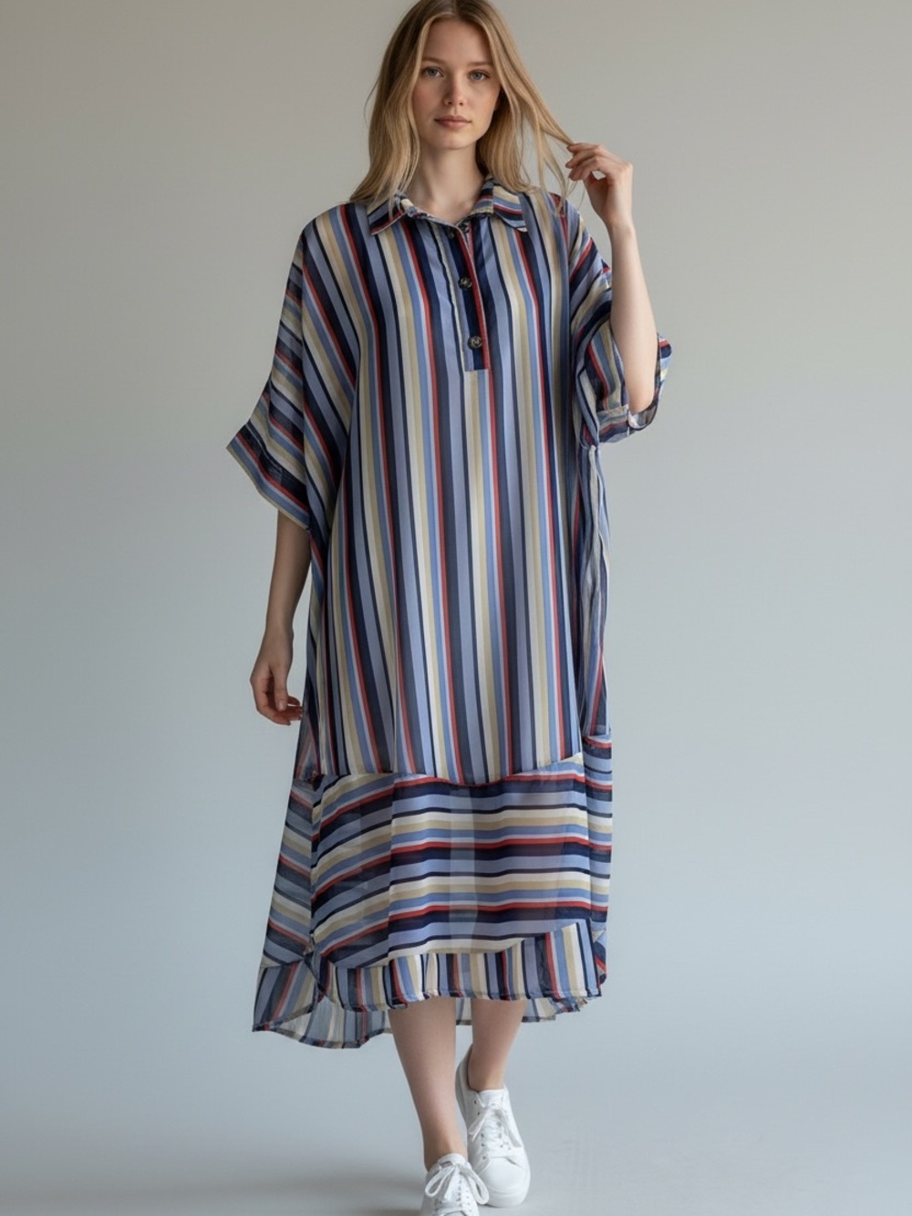 Relaxed Striped Maxi Dress in Blue Multi
